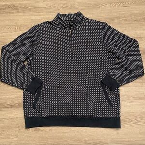 LL Bean Norwegian Birds Eye Pattern Sweater Mens Pullover Navy Blue Size XL Tall